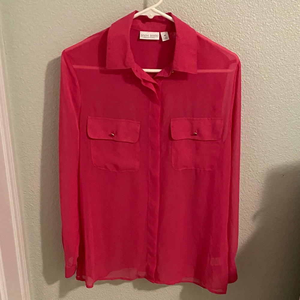 Bisou Bisou Red Sheer Blouse